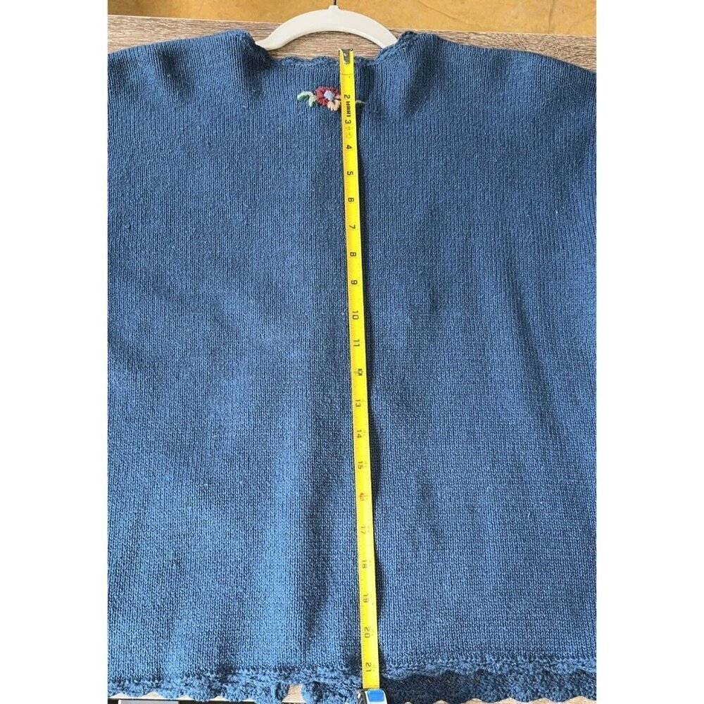 Capacity Woman Blue Embroidery Floral Rose Button Petite Medium Cardigan Sweater - Picture 11 of 15